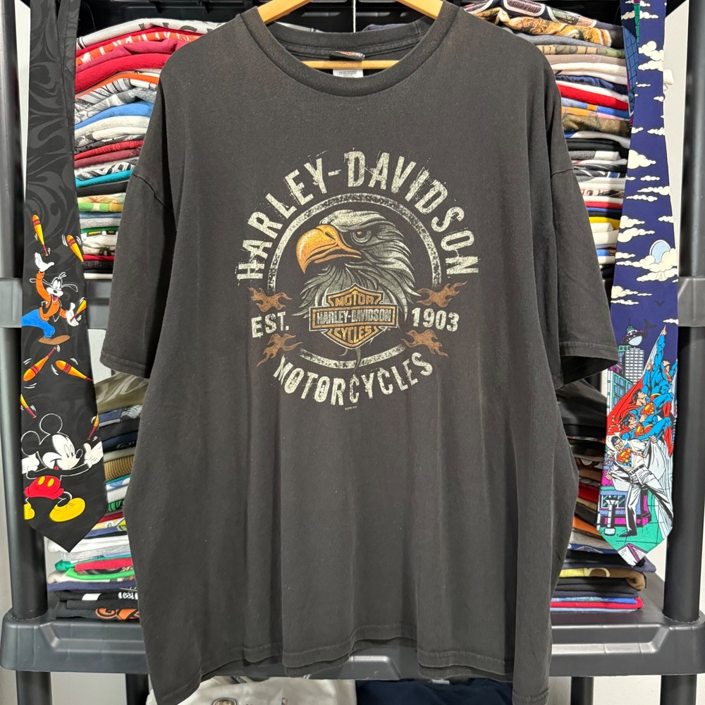 Y2K Black Harley-Davidson Eagle Barnett El Paso Graphic T-Shirt XXL